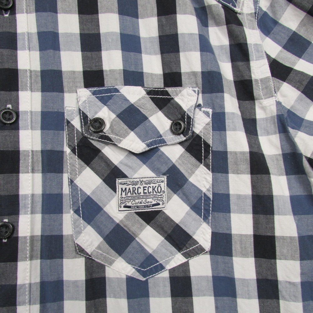 Marc Ecko Shirt Mens XL Blue Check Short Sleeve Button Front Casual Top - Picture 4 of 11